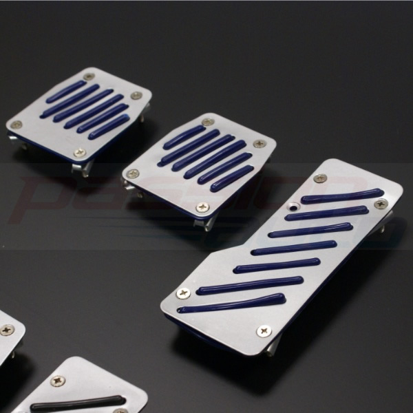 BLUE RUBBER GRIP ALLOY PEDAL SET ALUMINIUM SPORTS CAR FOOT PEDALS 3